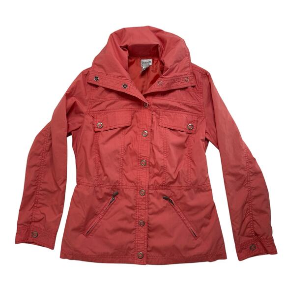 CHICOS Utility Jacket in Salmon Pink Size Medium (1) Cotton Lined Snaps Pockets - Picture 4 of 11
